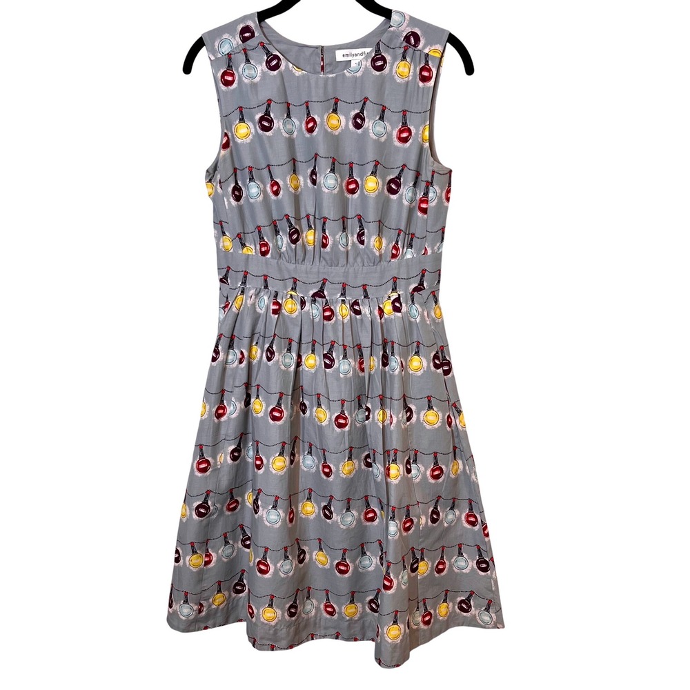 Emily‎ and Fin Lucy Dress with Holiday String of Lights Print Party Retro Small